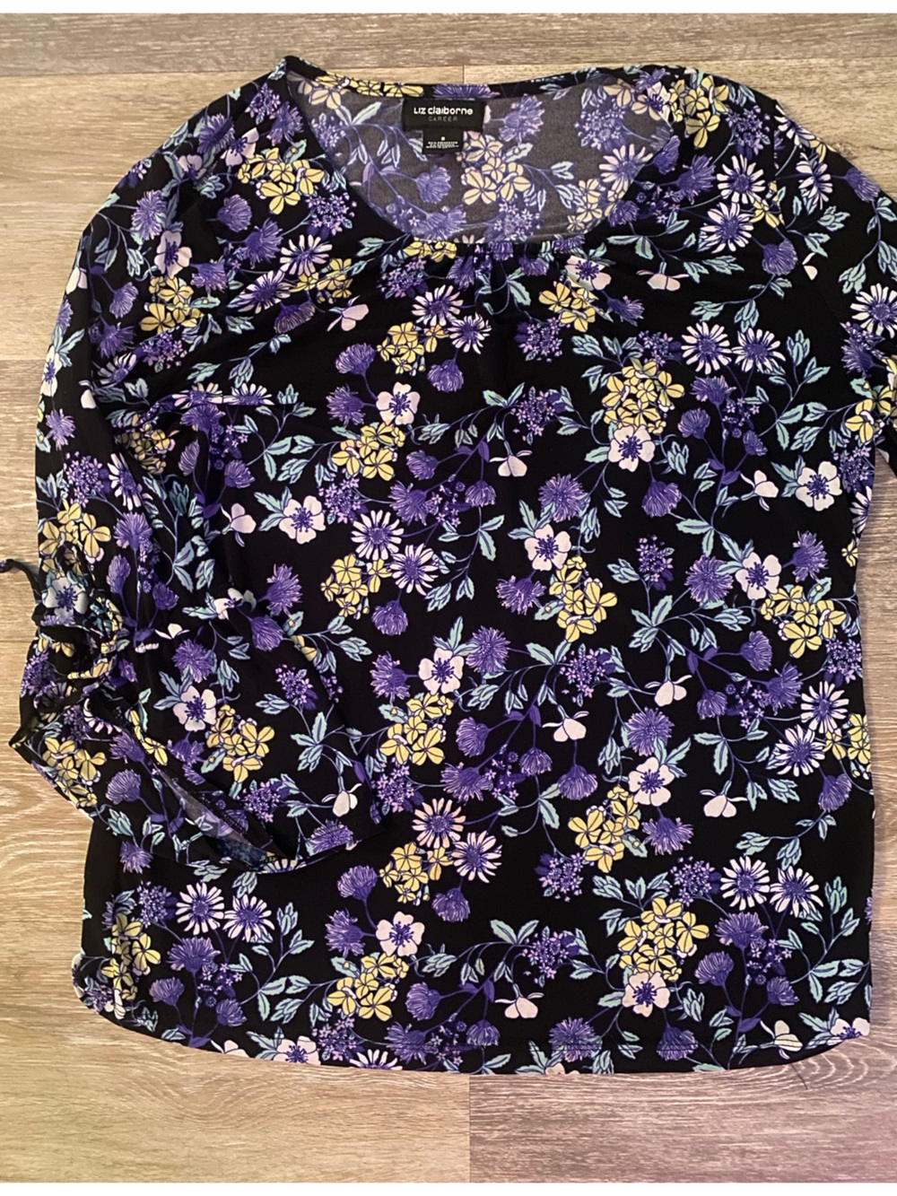 Liz Claiborne Black Floral Blouse  Business Casual S